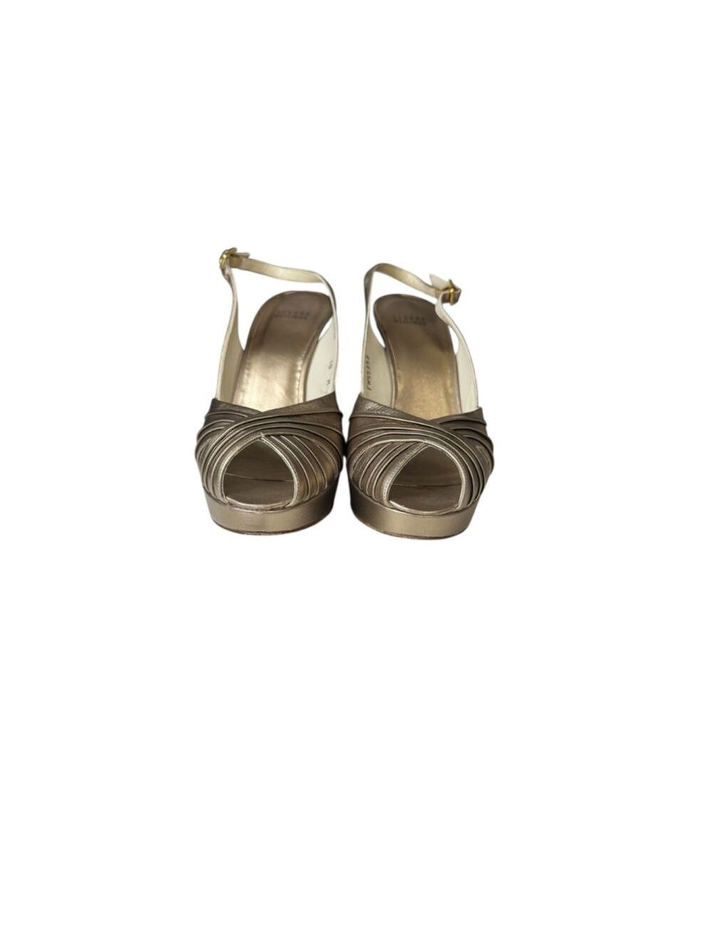Women's Stuart Weitzman Rose/Beige Gold Slingback Peep Toe Heels Size 10 - Picture 3 of 7